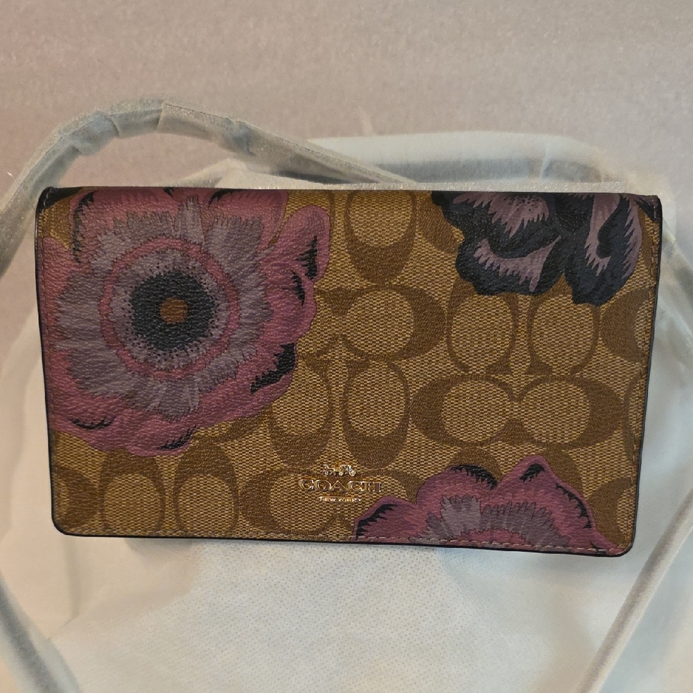 Coach Tan and Pink Floral Clutch